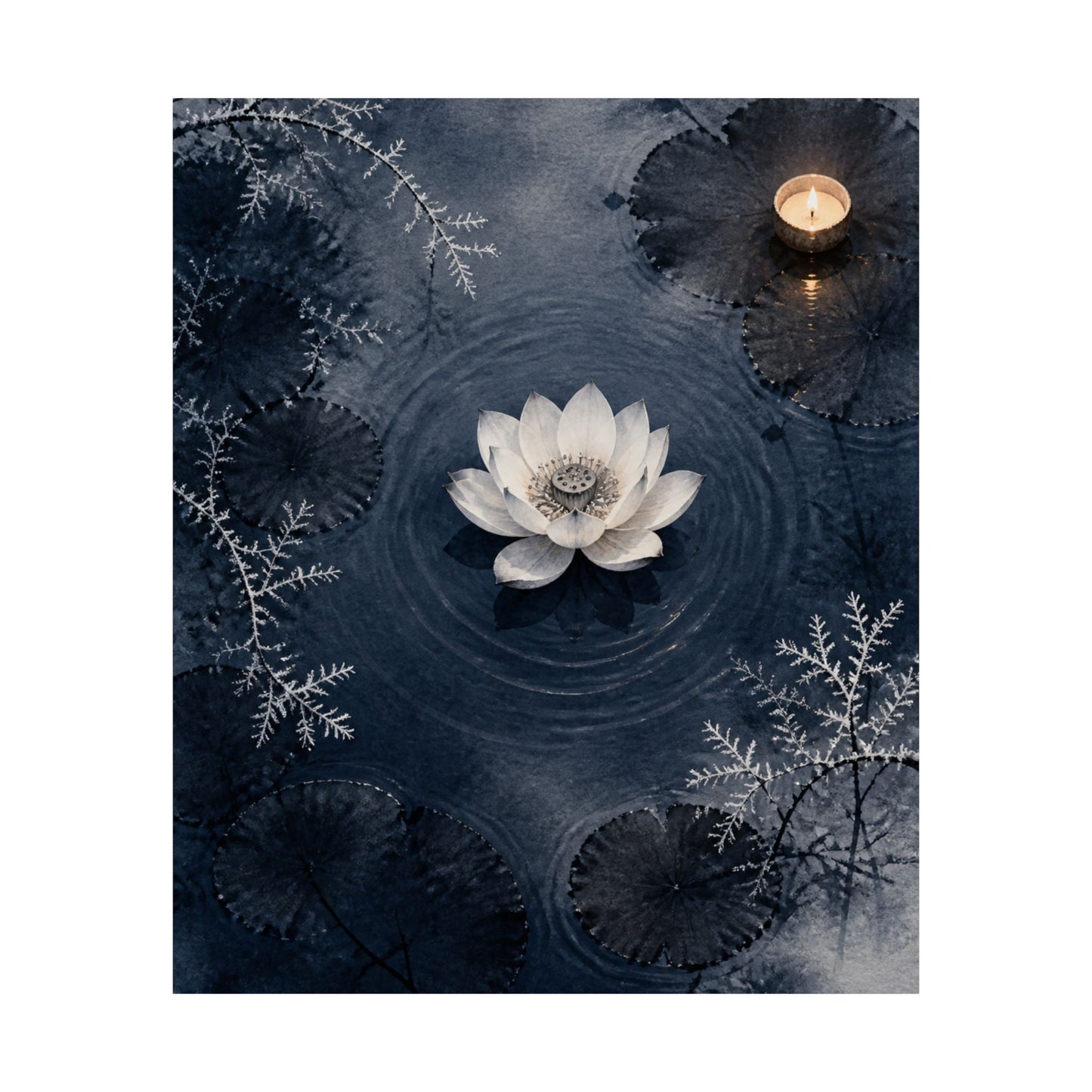 Lotus Flower Wall Art Print | Winter Zen Sumi E Art