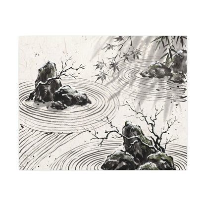 Rock Garden Canvas Art | Winter Zen Sumi E Art