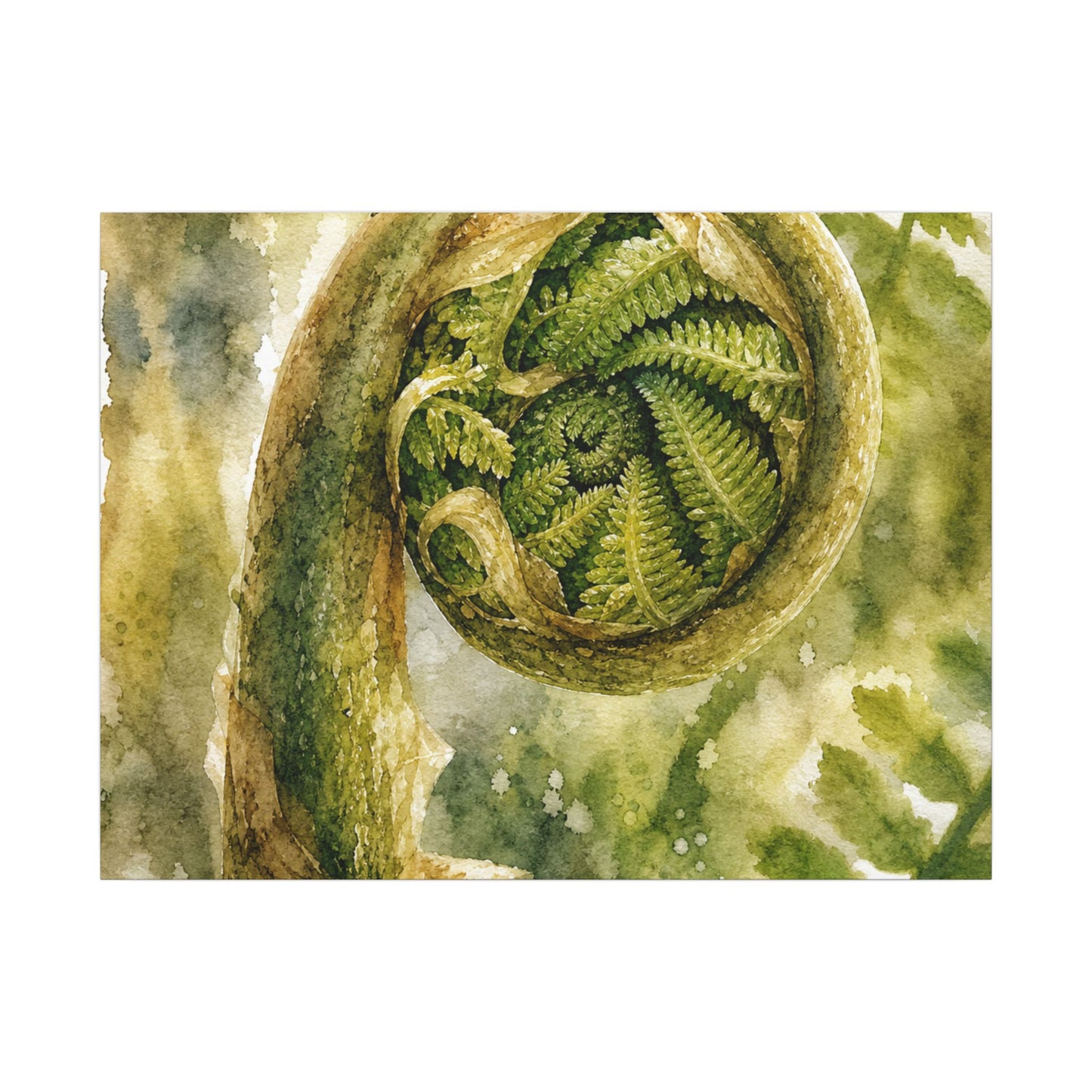 Japandi Fern Unfurling in Dappled | Watercolor Canvas Art