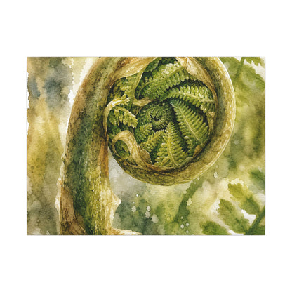 Japandi Fern Unfurling in Dappled | Watercolor Canvas Art