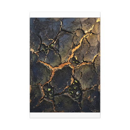 Cracked Earth Spring Canvas Art | Dark Japandi Atmospheric Design