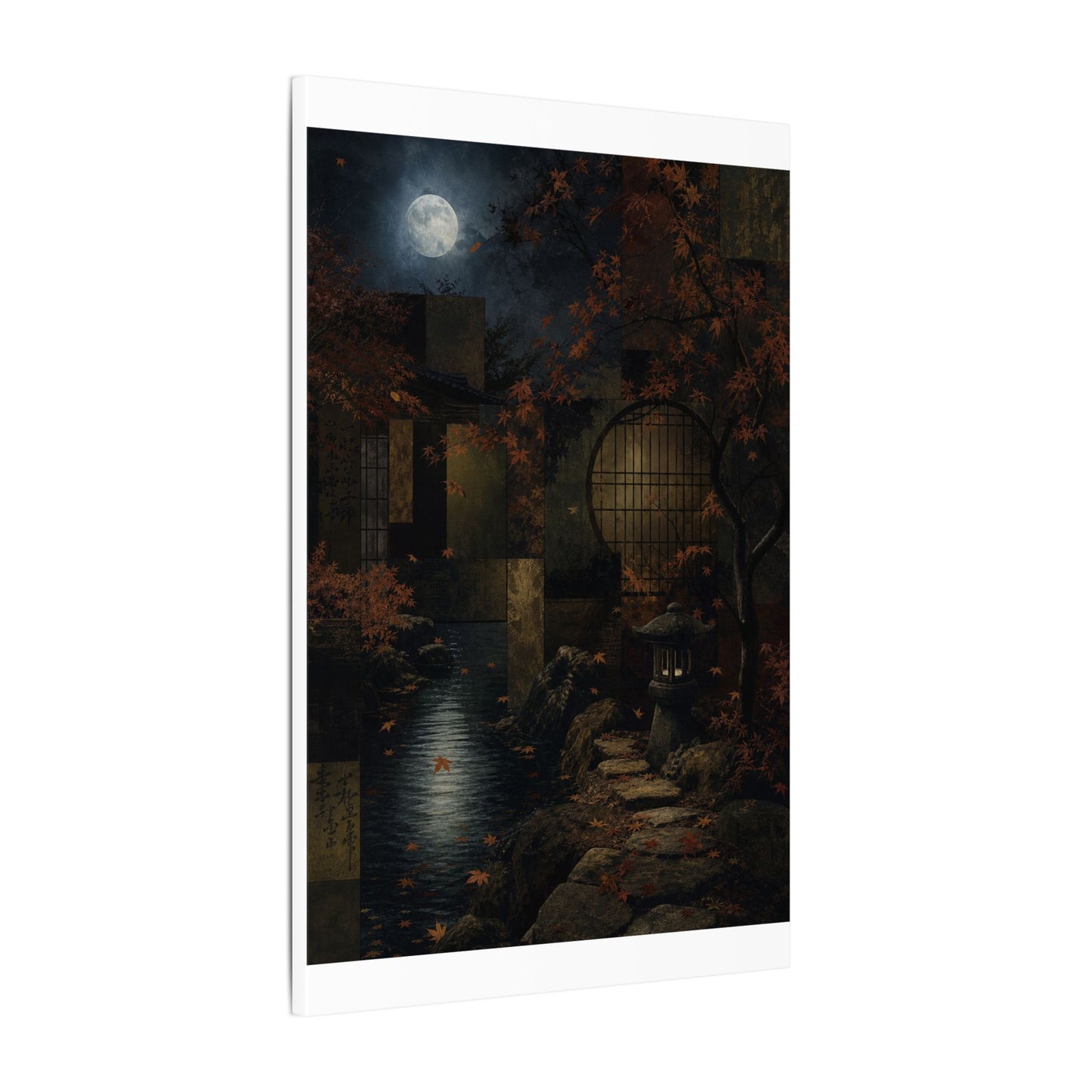 Moonlight Moonlit Garden Canvas Art - Dark Japandi Shibui