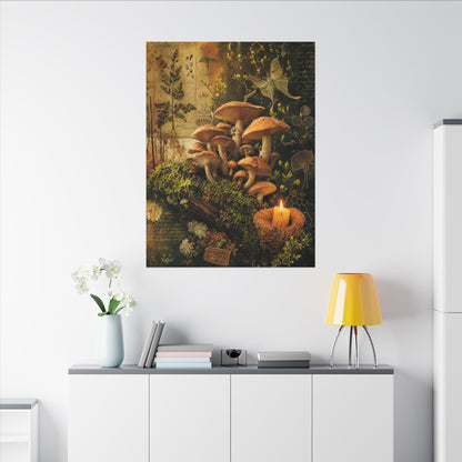 Spring Wild Mushrooms Herbarium Canvas Art | Earthy Decor