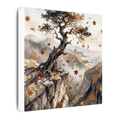 Autumn Pine Tree Watercolor Canvas Art | Warm Decor