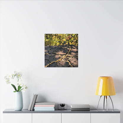Shibui Cracked Earth Canvas Art - Kintsugi Gold Repair