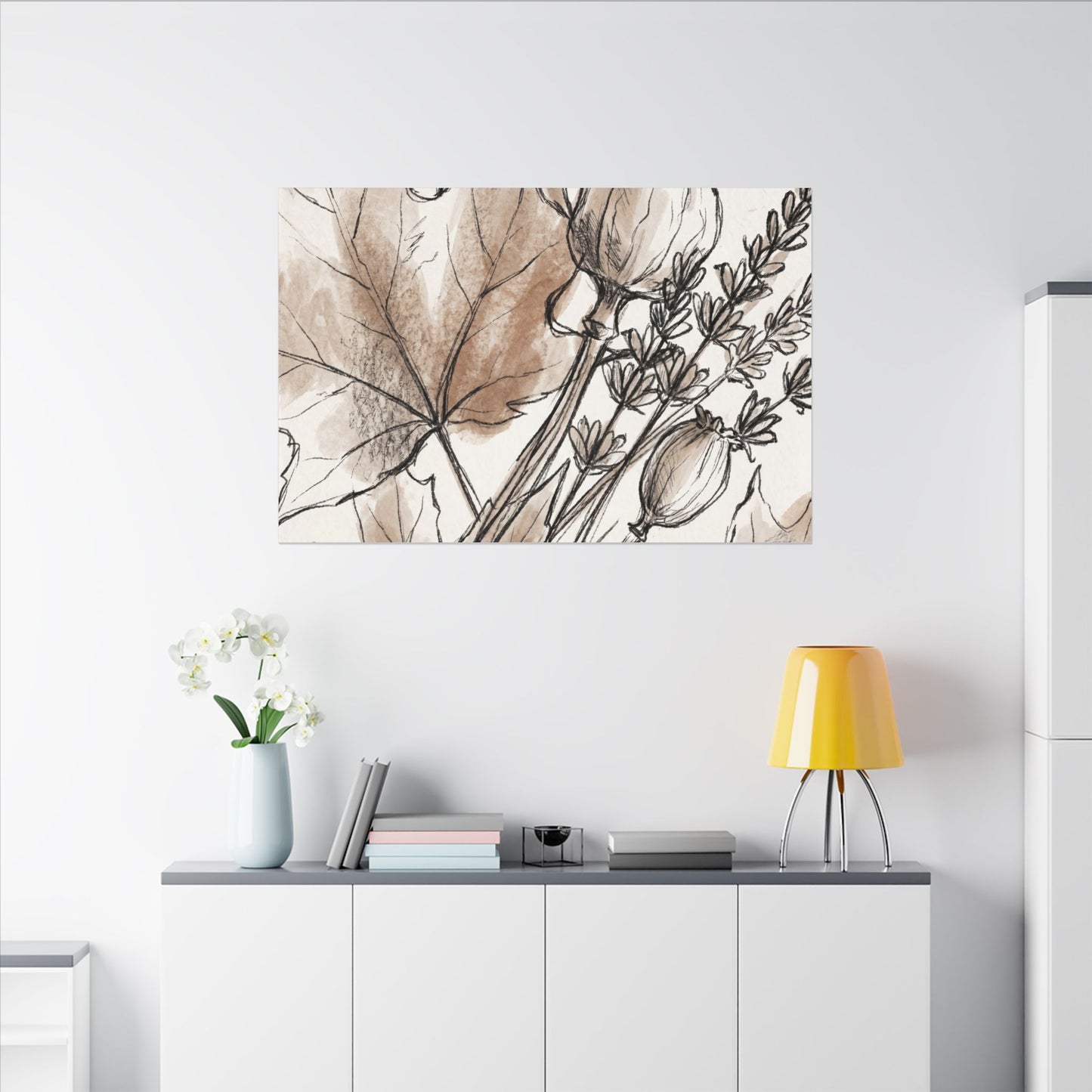 Neutral Dried Flowers Canvas Art - Minimal Line Japandi