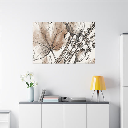 Neutral Dried Flowers Canvas Art - Minimal Line Japandi