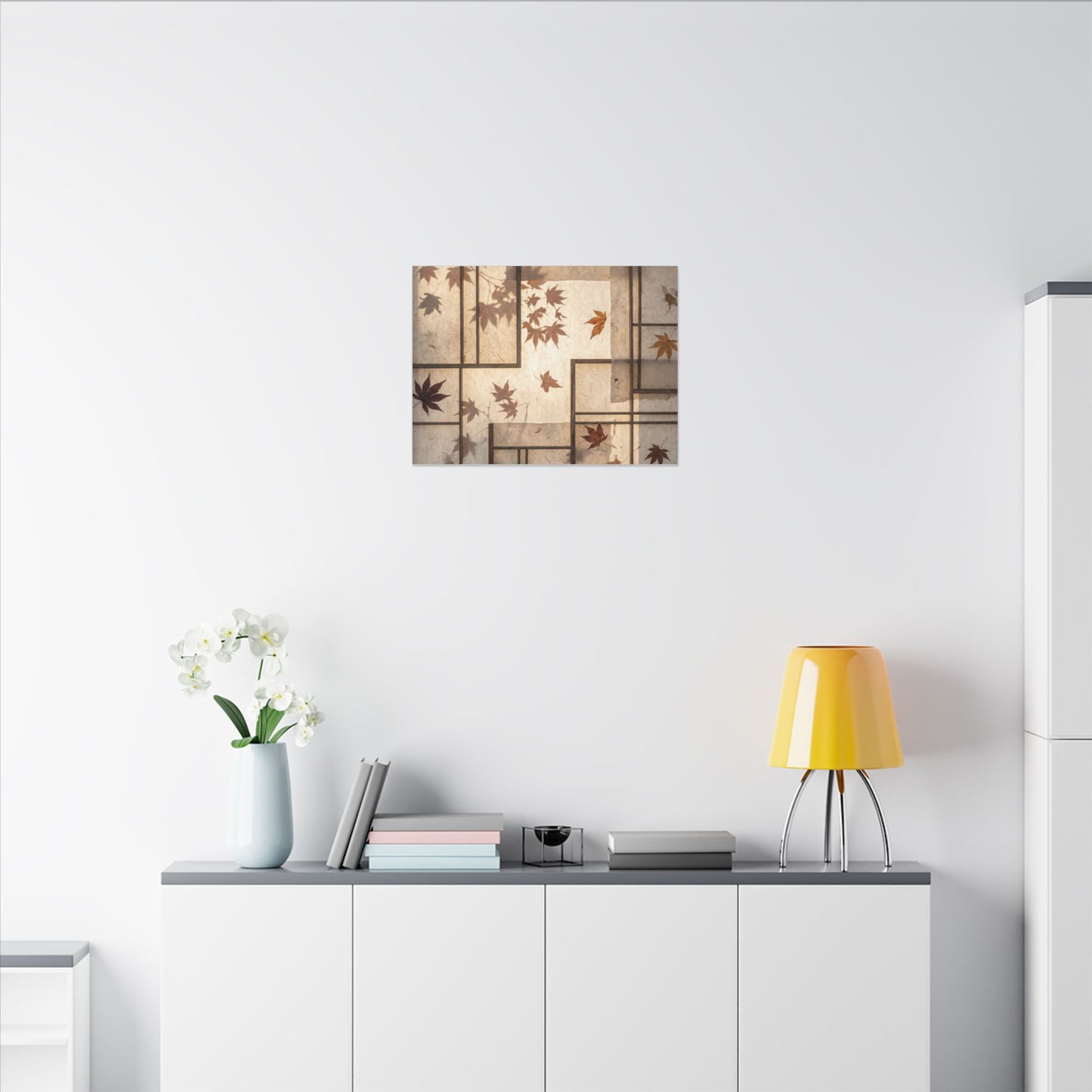 Shoji Screen Japanese Pattern Canvas Art | Neutral Japandi Art Art Print
