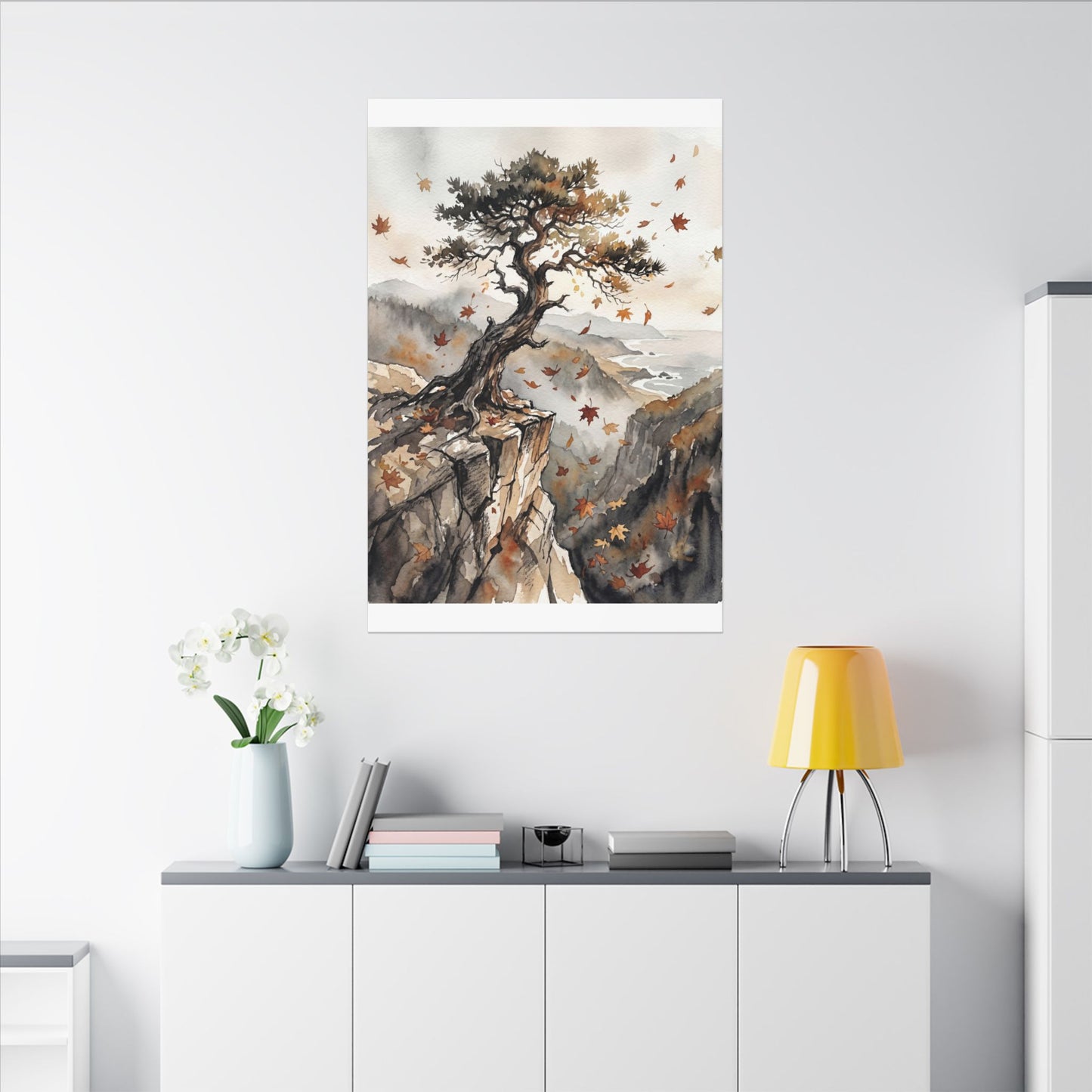 Autumn Pine Tree Watercolor Canvas Art | Warm Decor