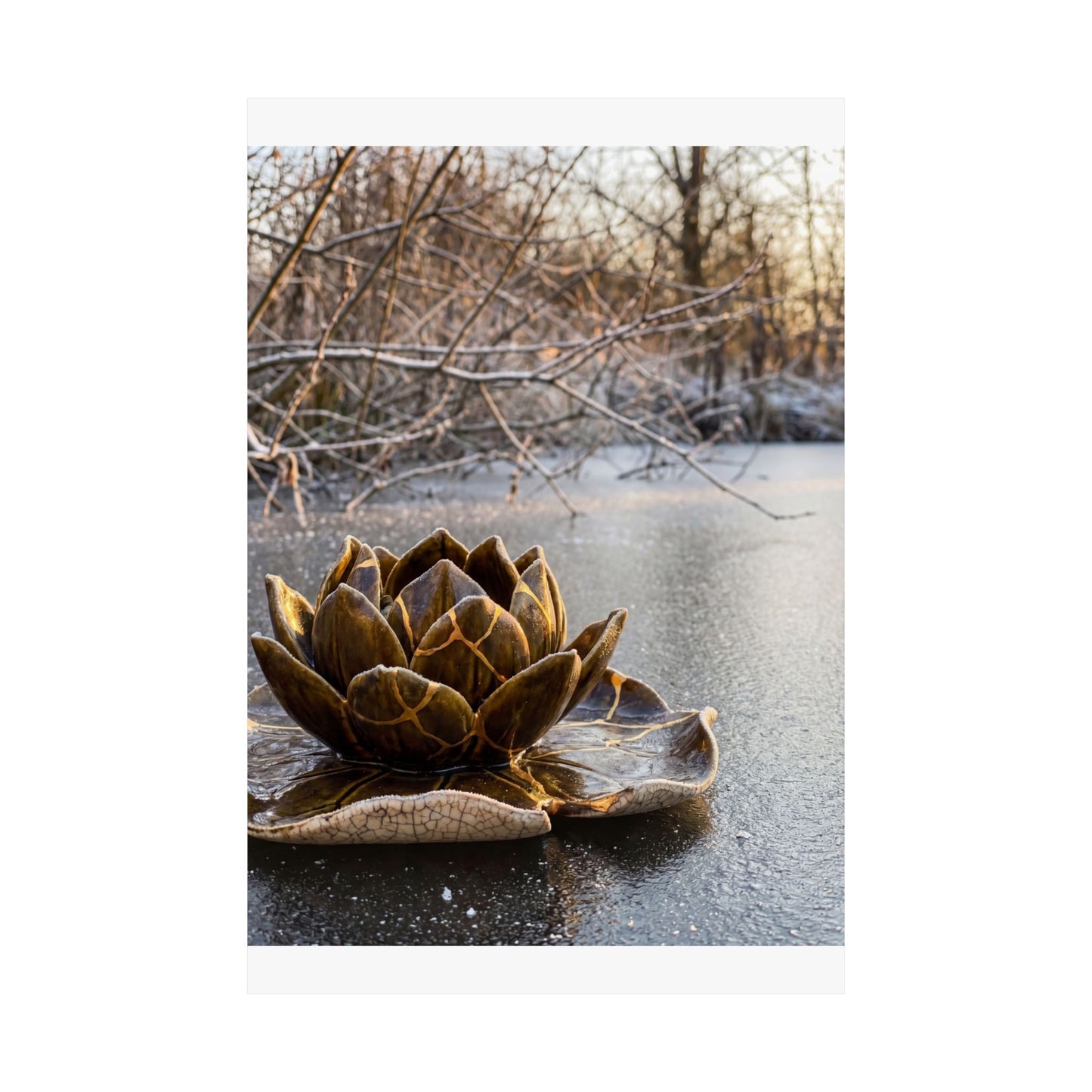 Lotus Flower Winter Wall Art Print | Kintsugi Beautiful Design