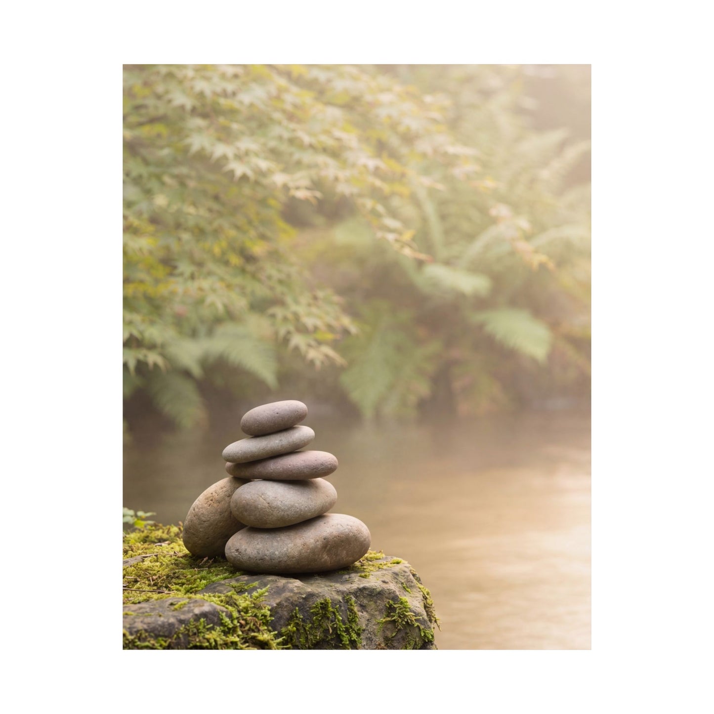 River Stones Summer Wall Art Print | Japandi Cozy Design