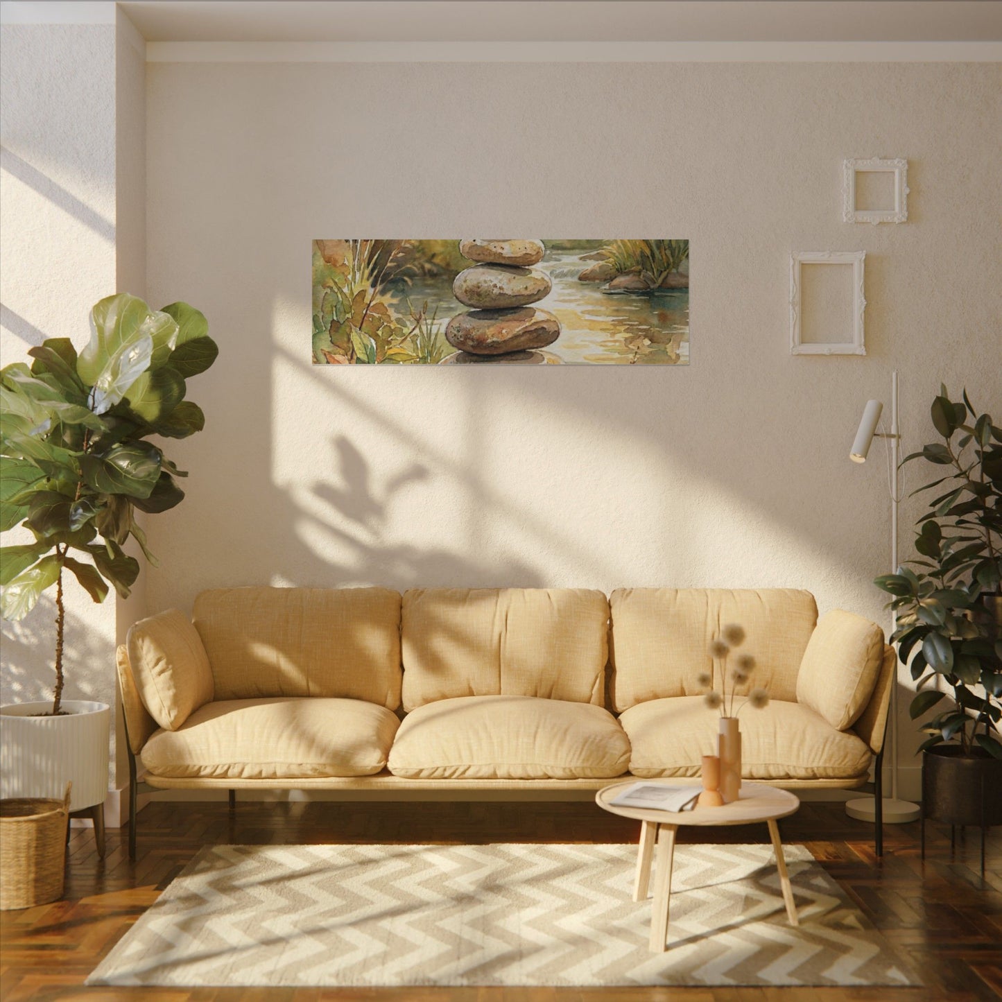 River Stones Summer Canvas Art | Japandi Cozy Design