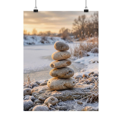 Winter River Stones Japanese Pattern Wall Art Print | Warm Decor