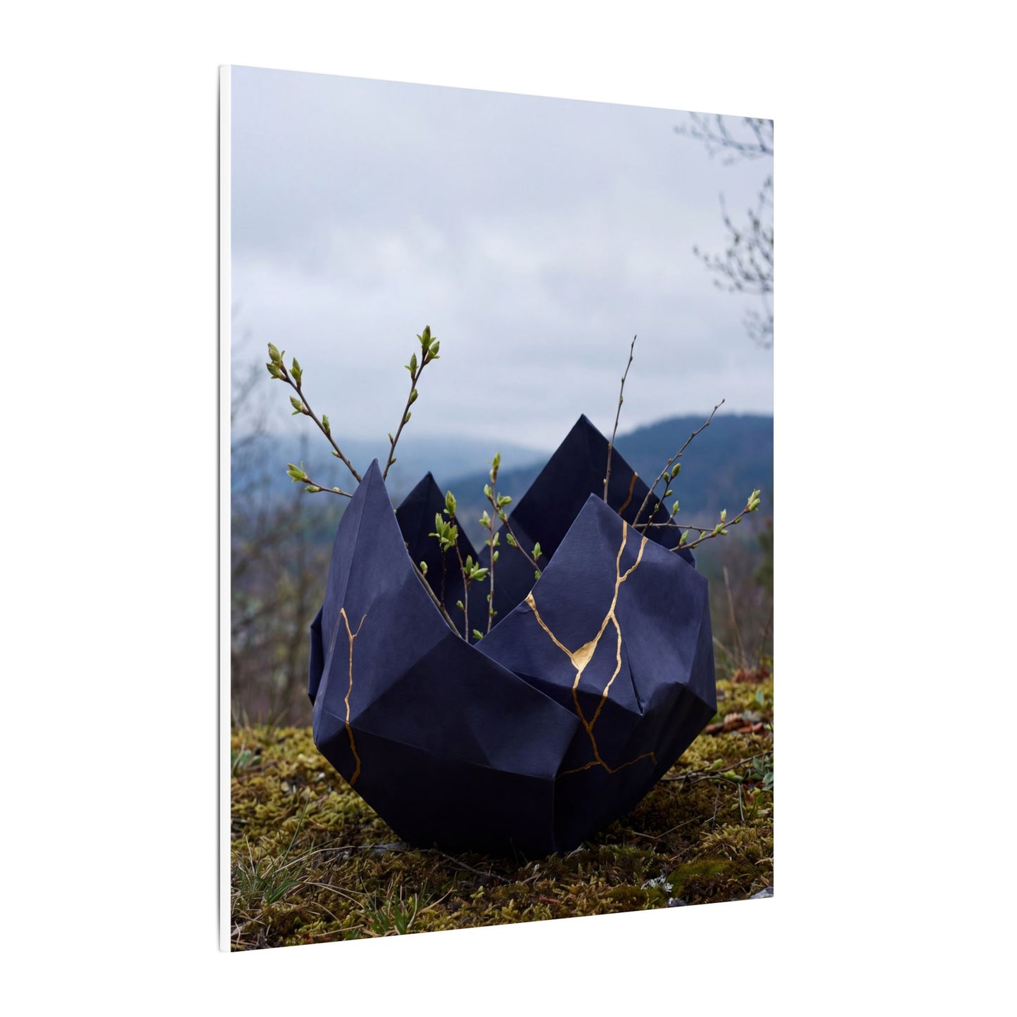 Paper Fold Canvas Art | Spring Kintsugi Gold Repair Art
