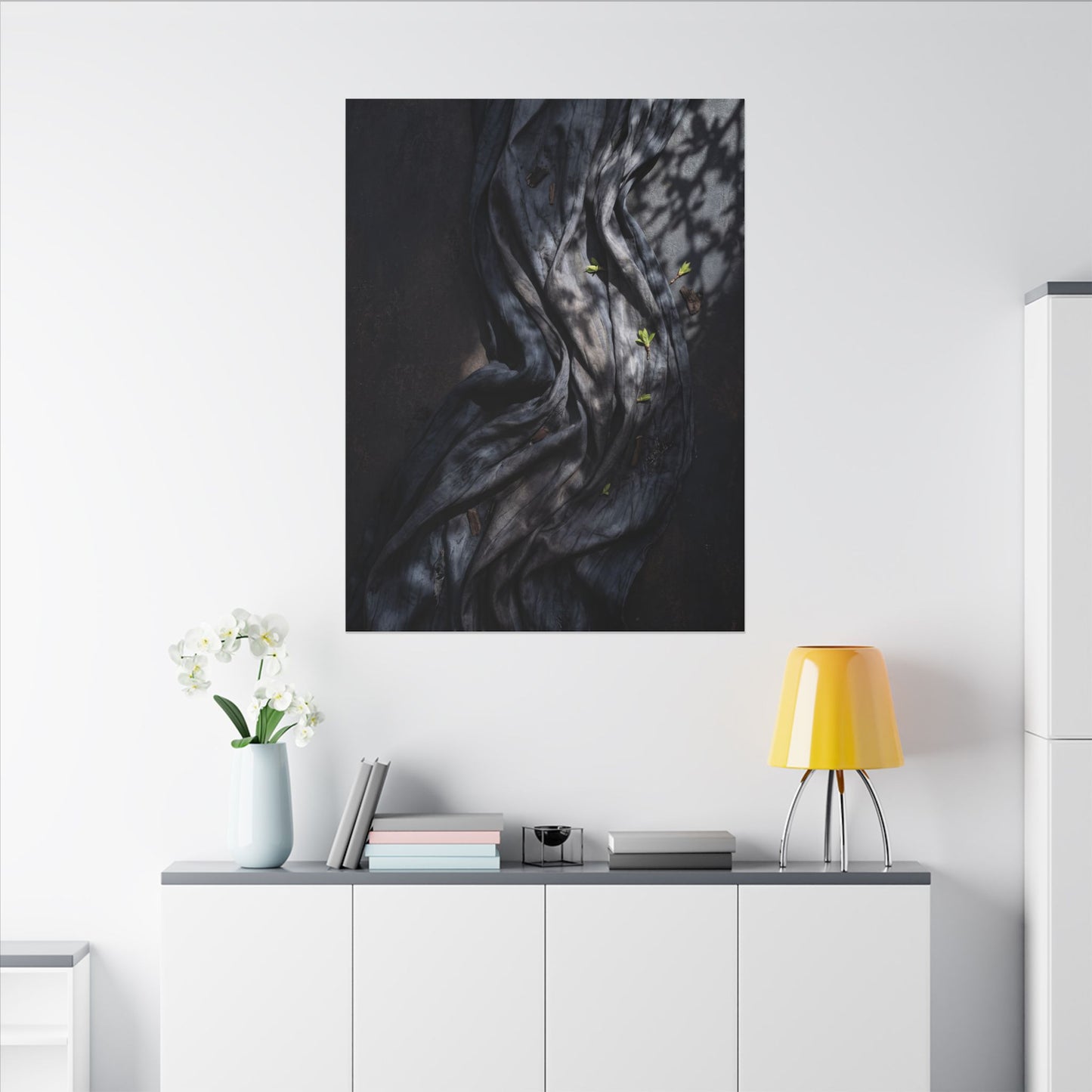 Seijaku Silk Drape Canvas Art - Dark Japandi Dark Texture