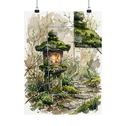 Stone Lantern Spring Wall Art Print | Japandi Neutral Design