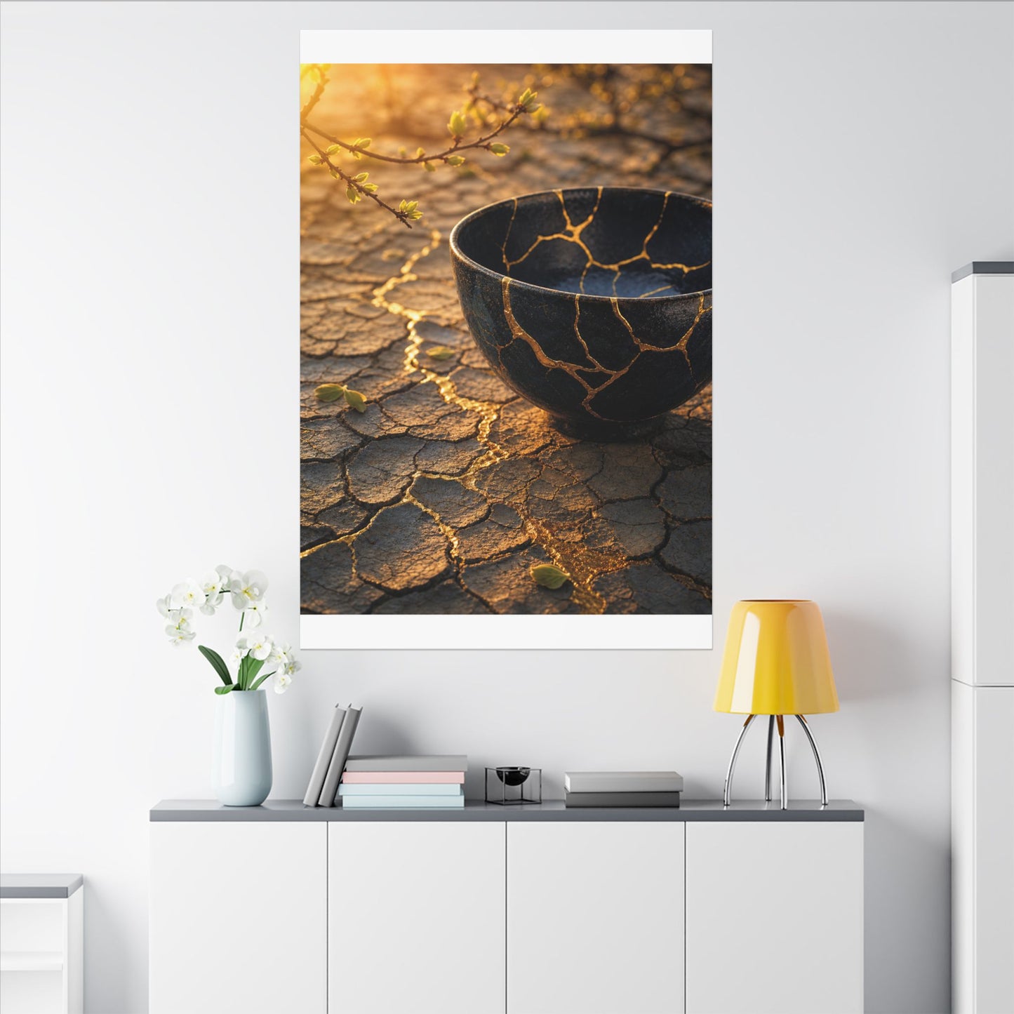 Golden Hour Cracked Earth Canvas Art - Kintsugi Fukinsei