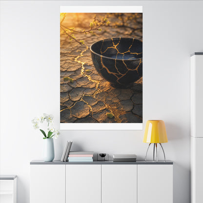 Golden Hour Cracked Earth Canvas Art - Kintsugi Fukinsei
