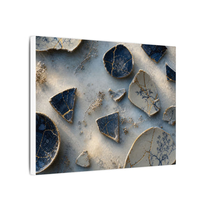 Broken Pottery Canvas Art | Winter Kintsugi Gold Vein Art