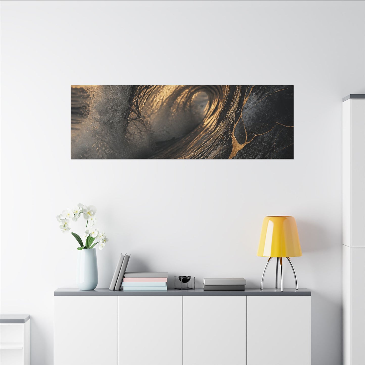 Kanso Ocean Wave Canvas Art - Kintsugi Gold Vein