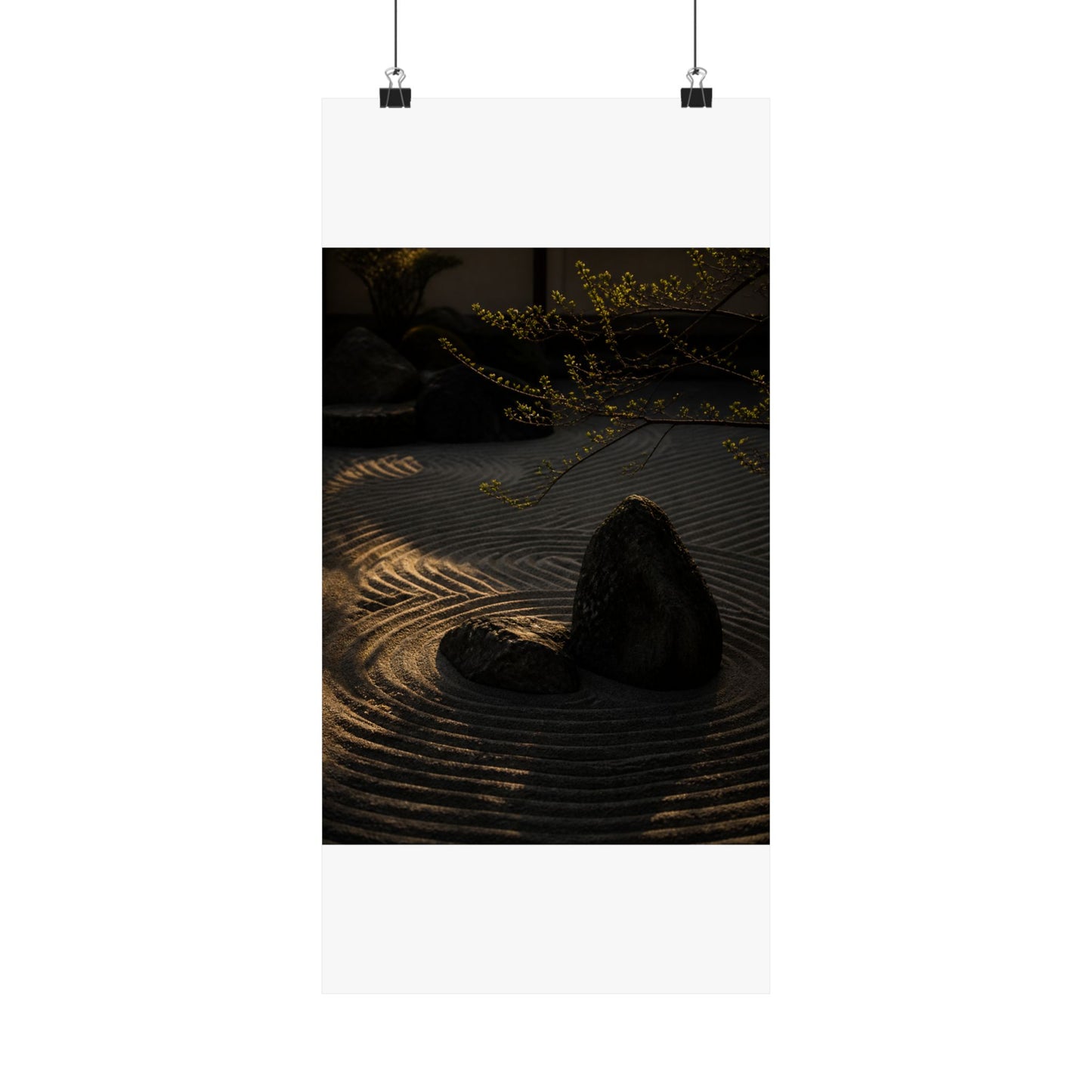 Golden Hour Rock Garden Wall Art Print - Dark Japandi Ma