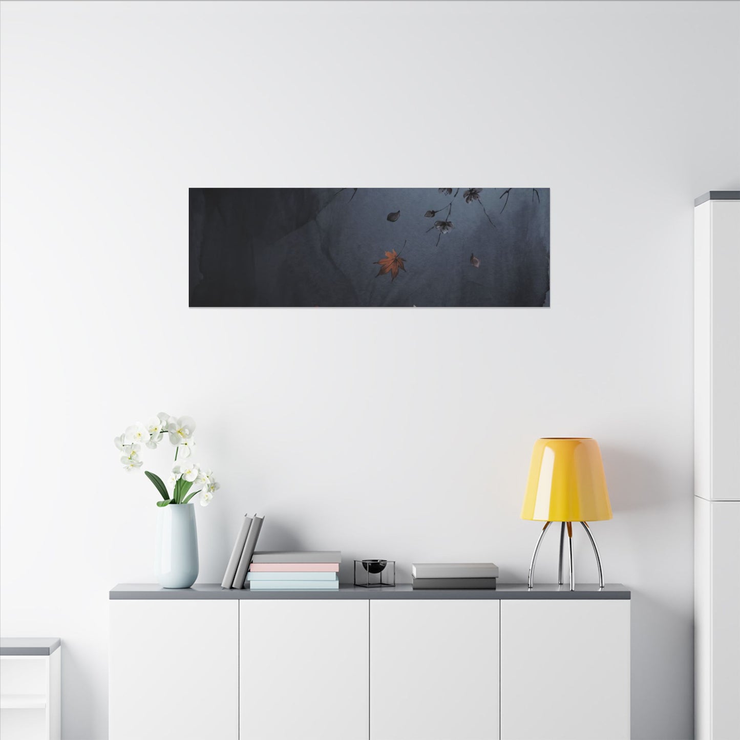 Autumn Cherry Blossom Charcoal Ink Canvas Art | Atmospheric Decor