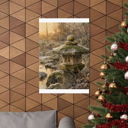 Winter Stone Lantern Watercolor Wall Art Print | Neutral Decor