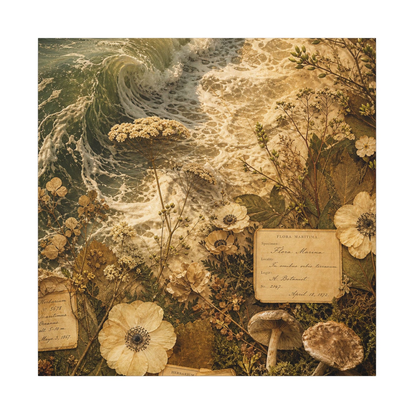Spring Ocean Wave Herbarium Canvas Art | Nostalgic Decor