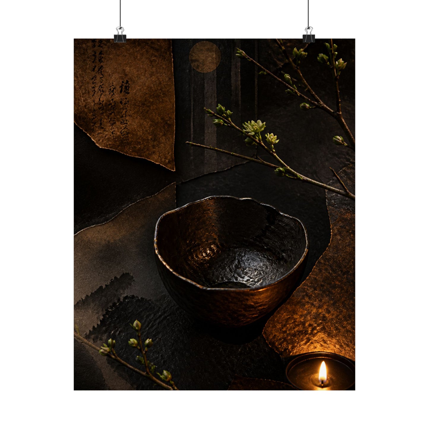 Moody Ceramic Bowl Wall Art Print - Shadow Zen Dark Japandi