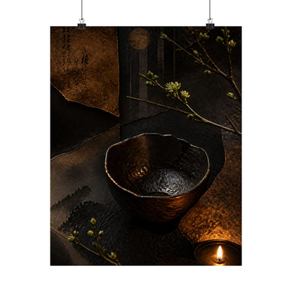 Moody Ceramic Bowl Wall Art Print - Shadow Zen Dark Japandi