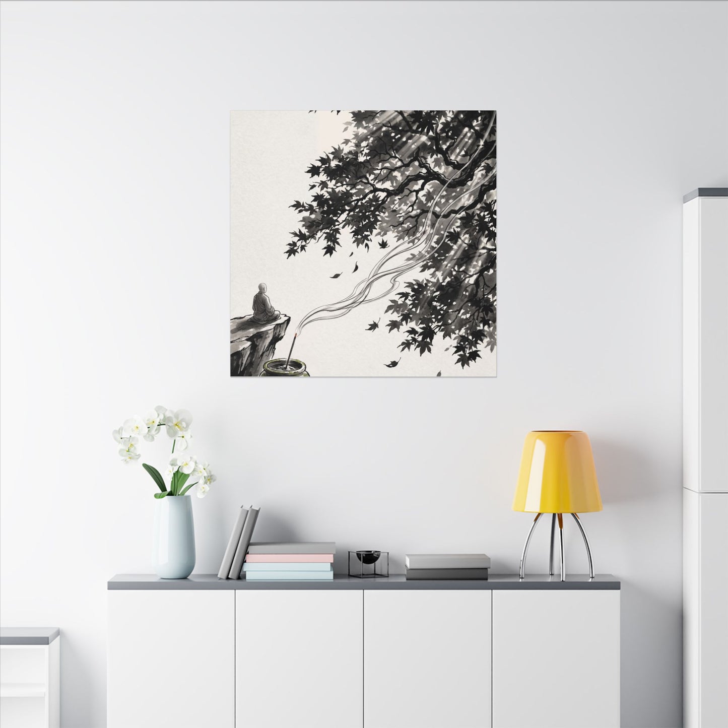 Serene Incense Smoke Canvas Art - Ukiyo E Inspired Zen