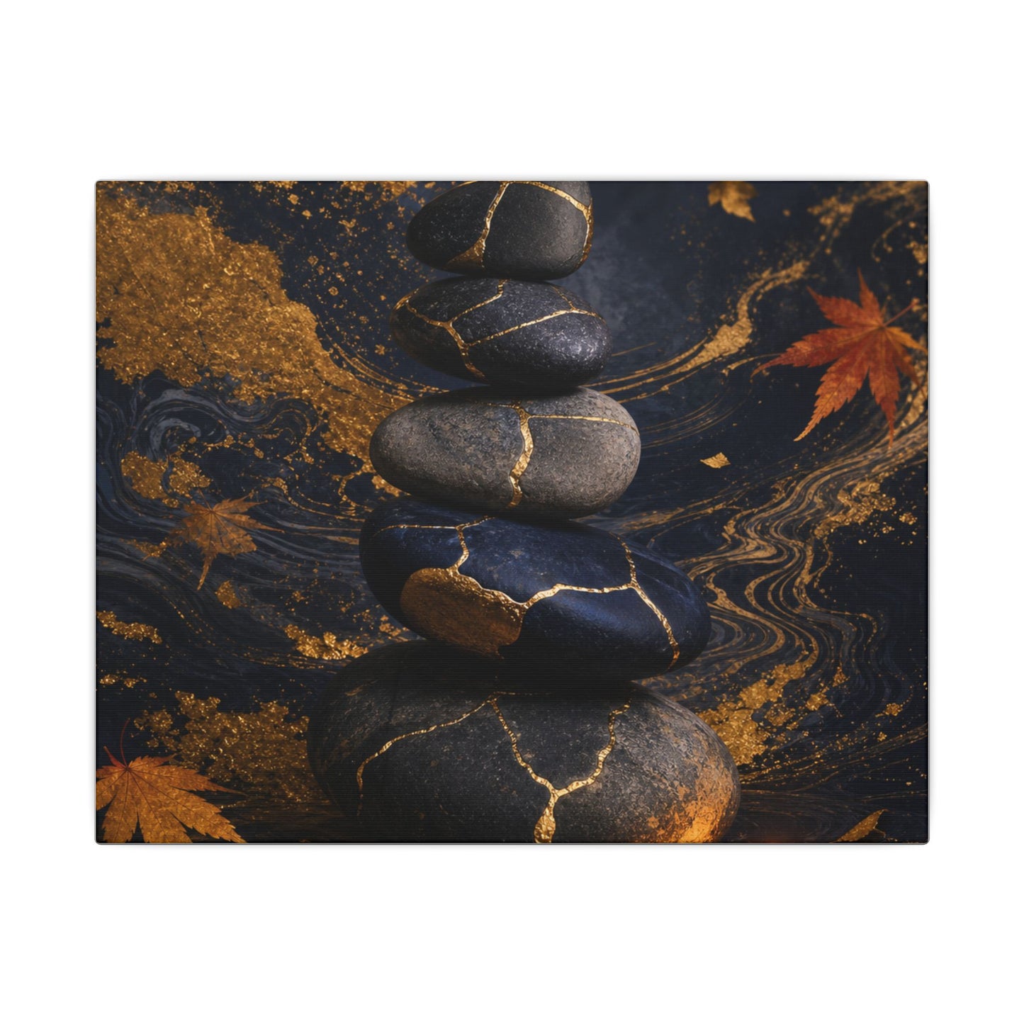 River Stones Autumn Canvas Art | Kintsugi Artful Design