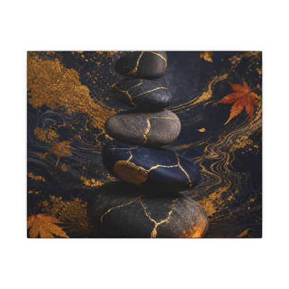 River Stones Autumn Canvas Art | Kintsugi Artful Design