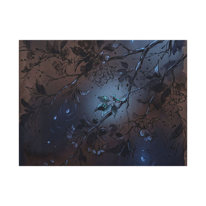 Bold Cherry Blossom Canvas Art - Charcoal Ink Dark Japandi