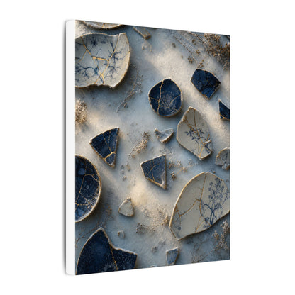 Broken Pottery Canvas Art | Winter Kintsugi Gold Vein Art