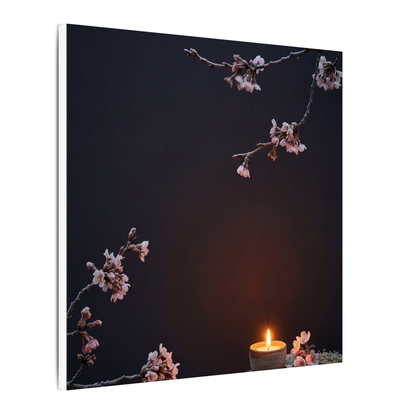 Dark Japandi Cherry Blossom in Candlelight | Moody Minimal Canvas Art