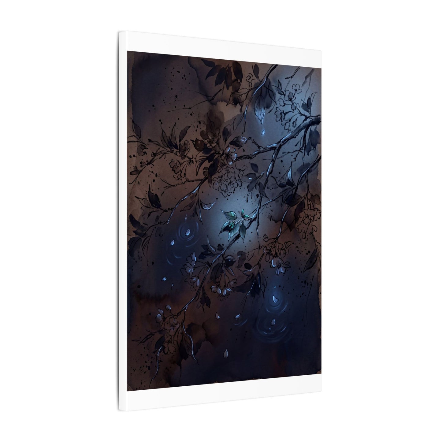 Bold Cherry Blossom Canvas Art - Charcoal Ink Dark Japandi