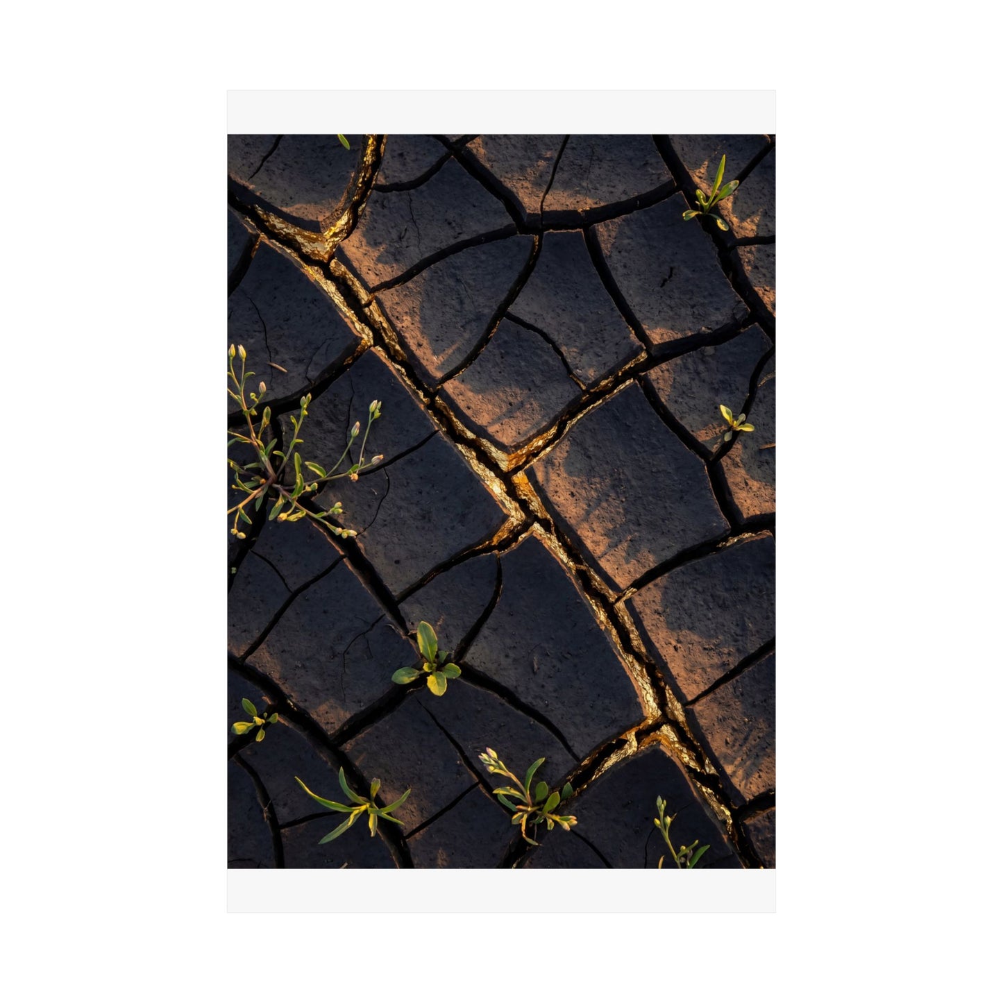 Cracked Earth Gold Vein Wall Art Print | Philosophical Kintsugi Art