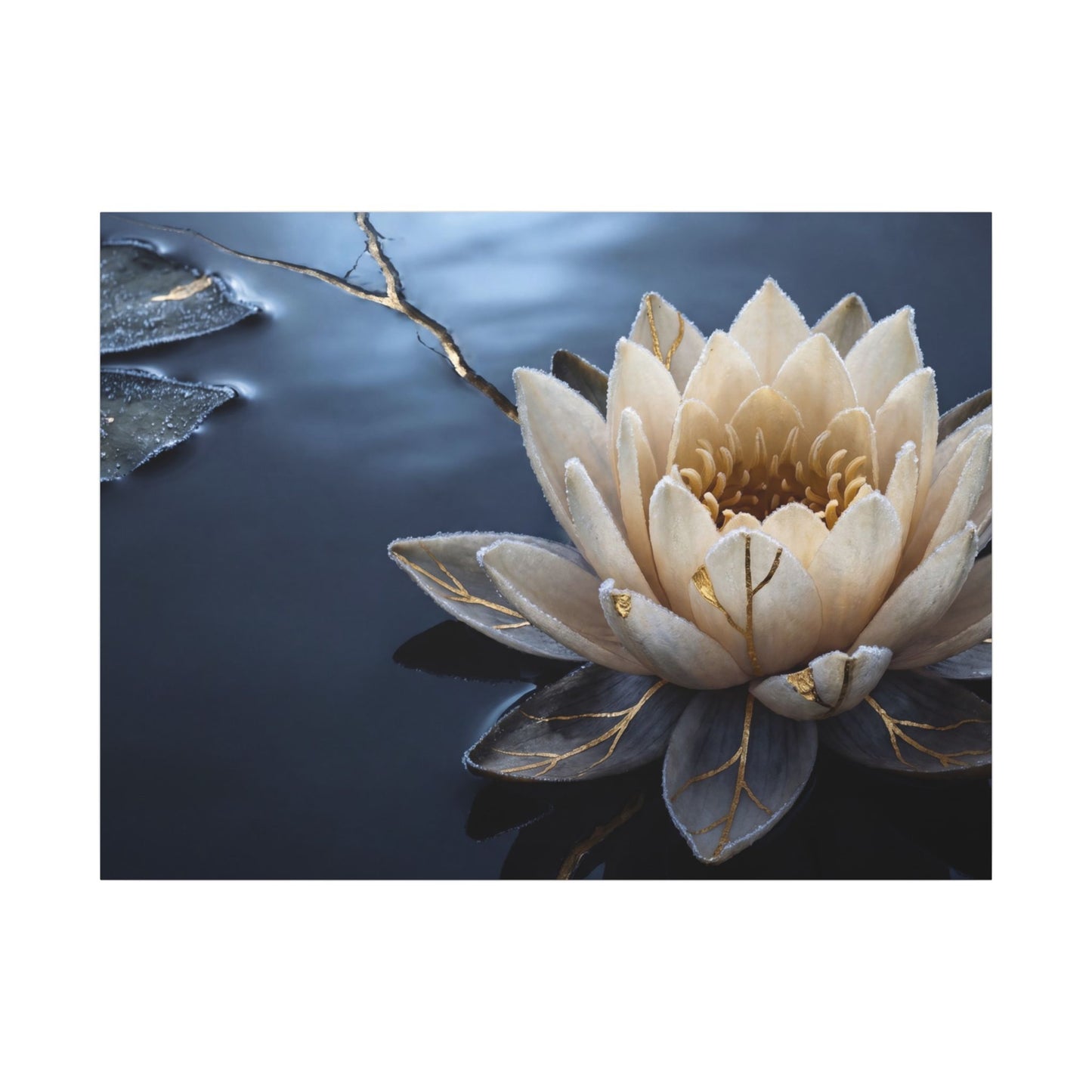 Beautiful Lotus Flower Canvas Art - Gold Vein Kintsugi