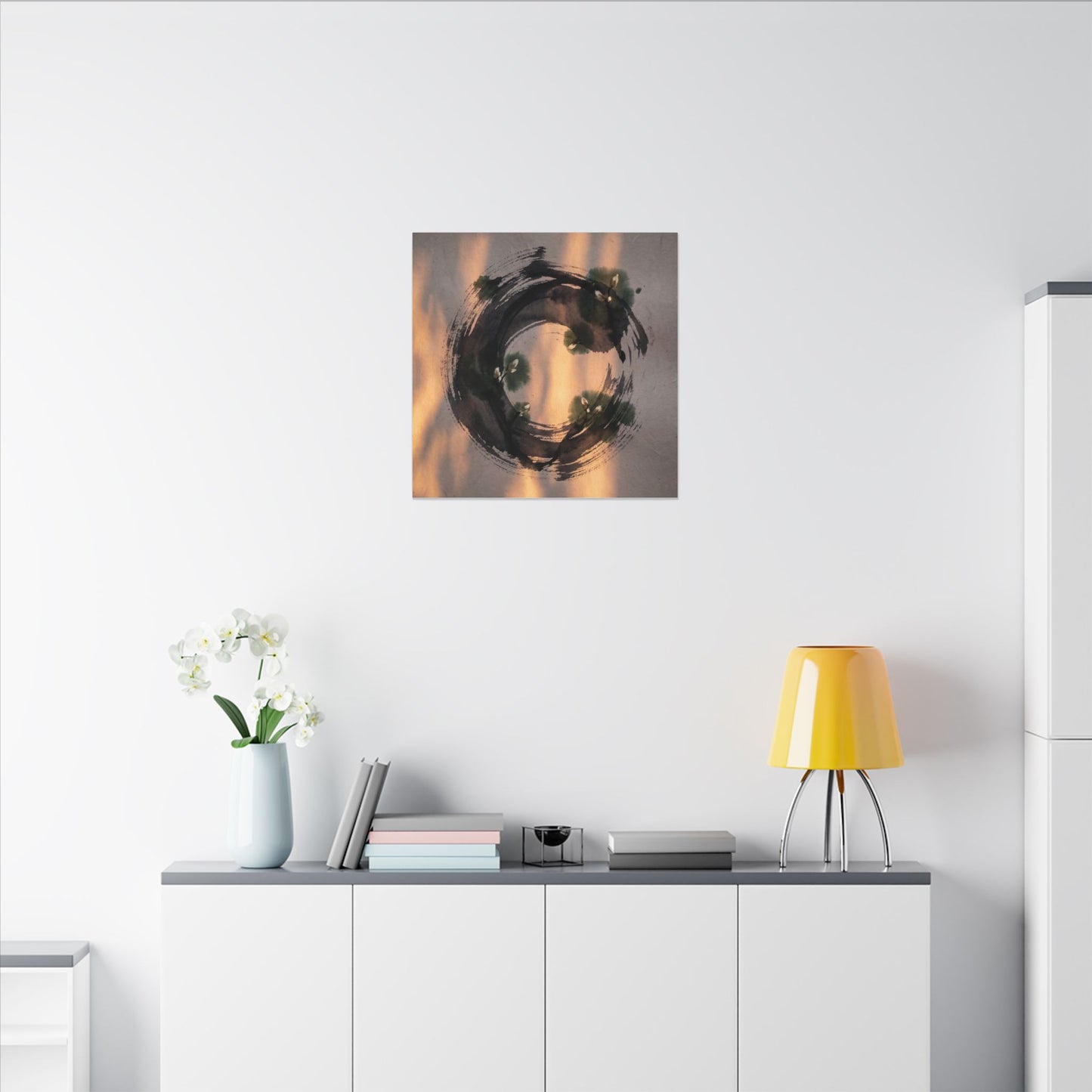 Ink Brushstroke Spring Canvas Art | Dark Japandi Bold Design