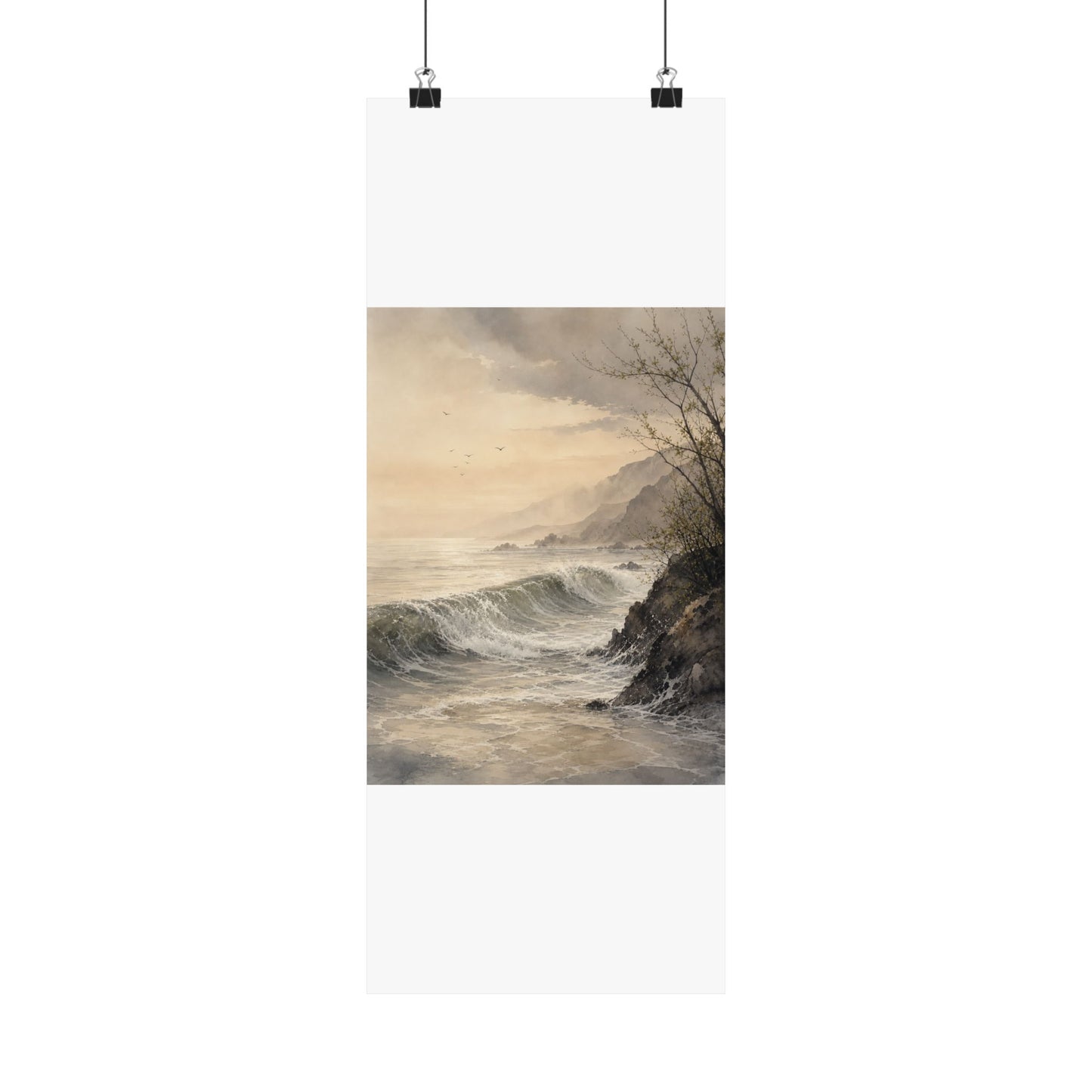 Warm Ocean Wave Wall Art Print - Watercolor Japandi