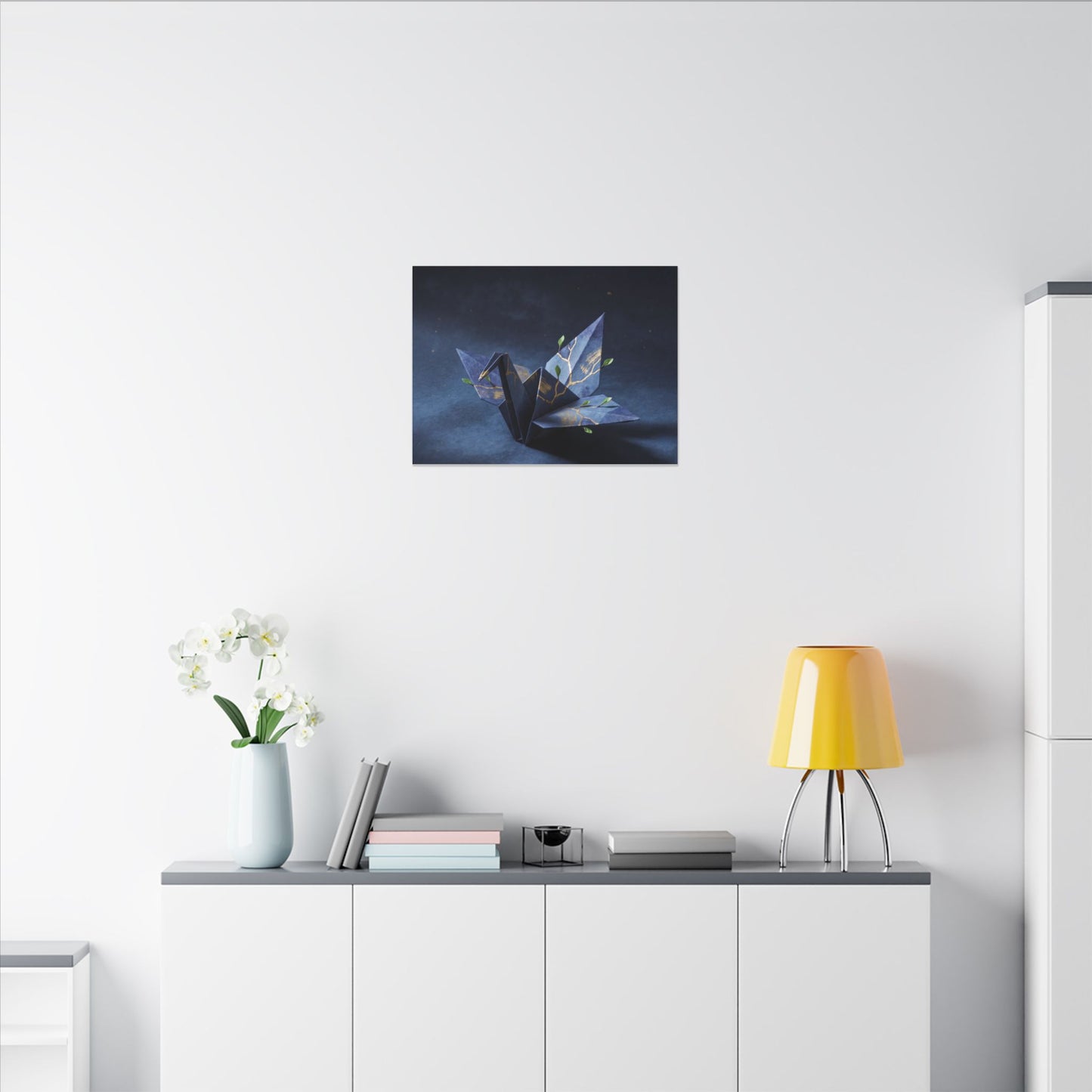 Kintsugi Paper Fold in Moonlight | Crackle Gold Canvas Art