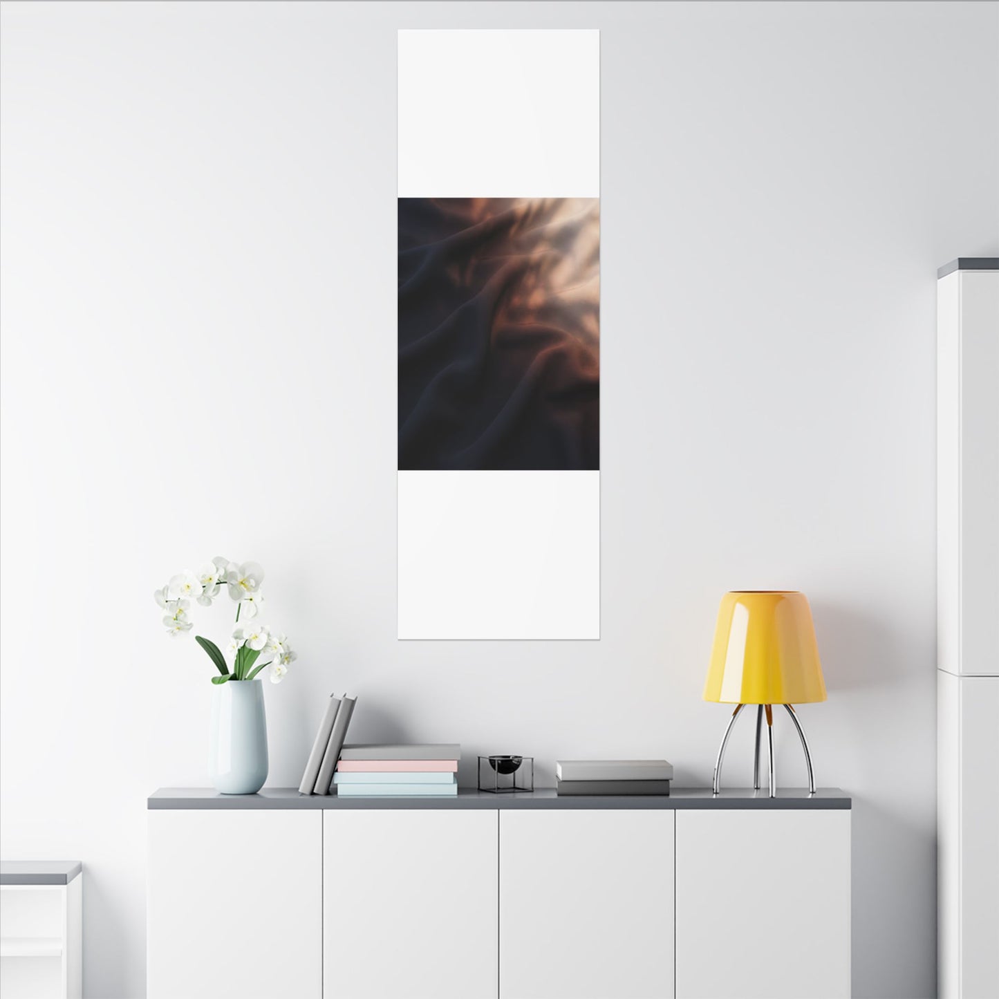Dark Japandi Silk Drape in Dawn | Shadow Zen Canvas Art
