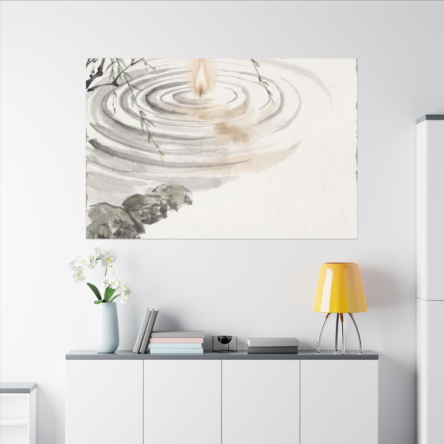 Water Ripple Sumi E Canvas Art | Tranquil Zen Art
