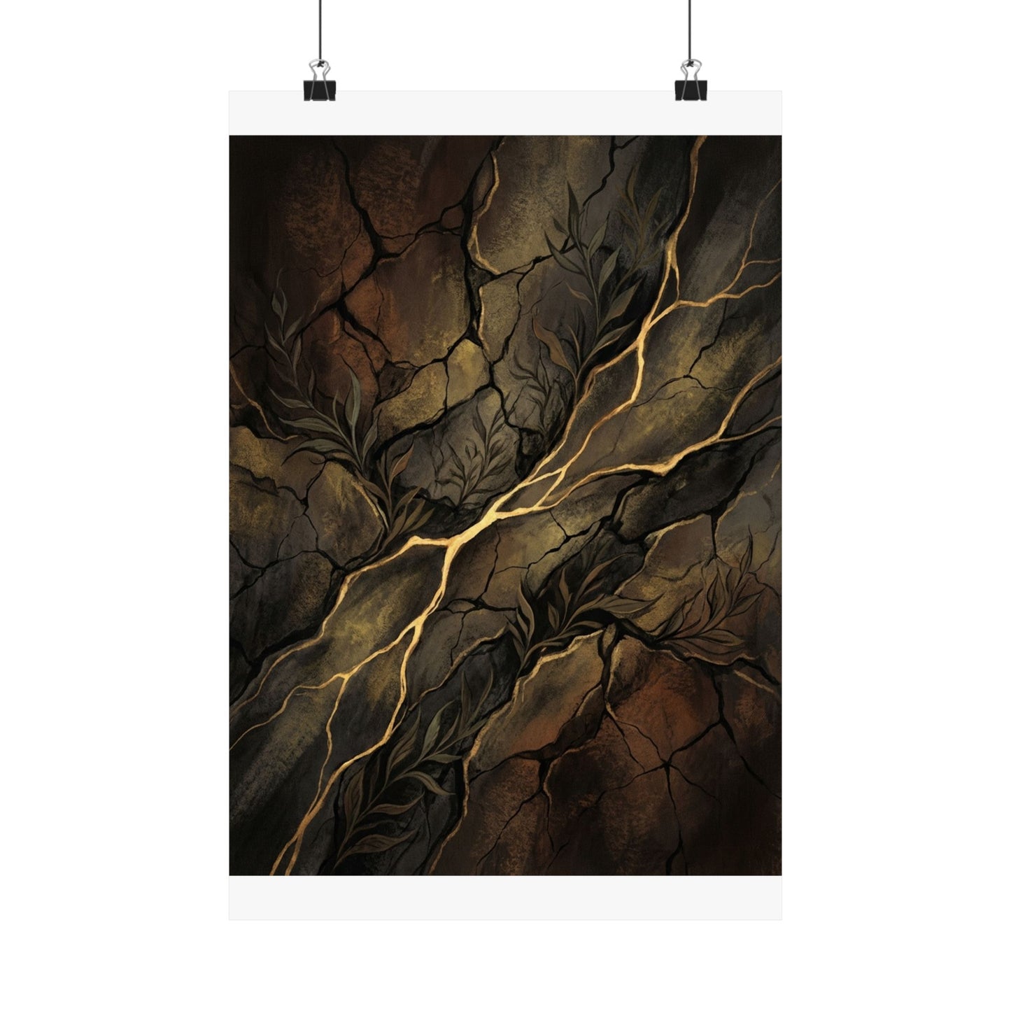 Bold Cracked Earth Wall Art Print - Charcoal Ink Dark Japandi