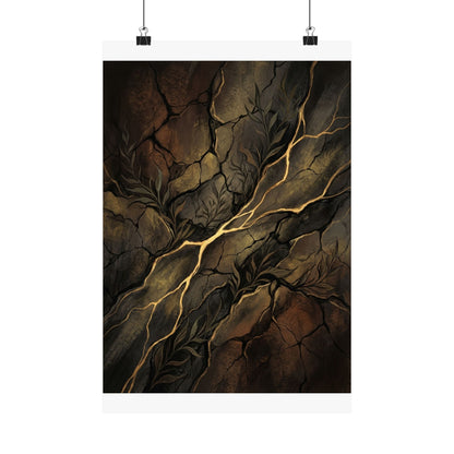 Bold Cracked Earth Wall Art Print - Charcoal Ink Dark Japandi