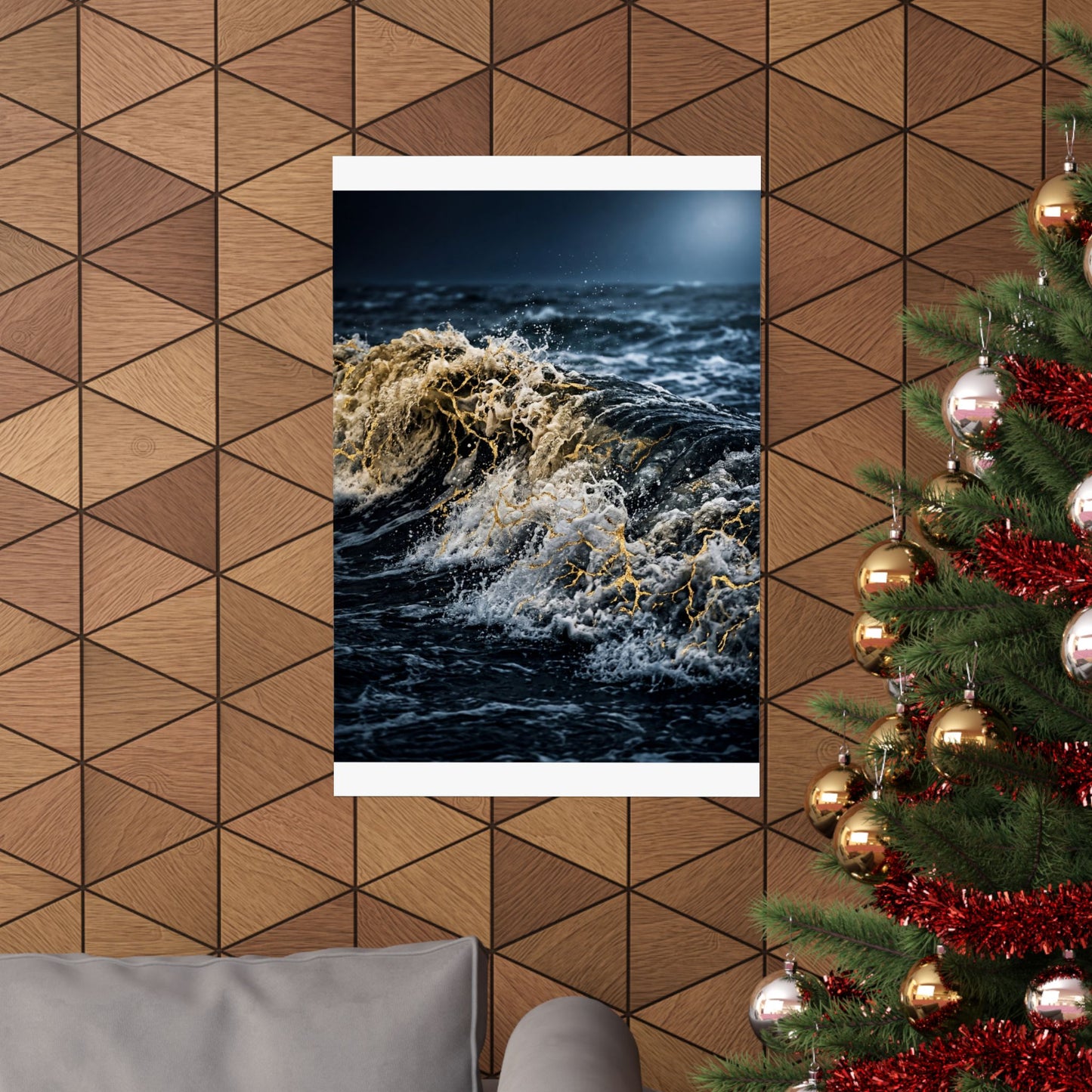 Beautiful Ocean Wave Wall Art Print - Gold Vein Kintsugi