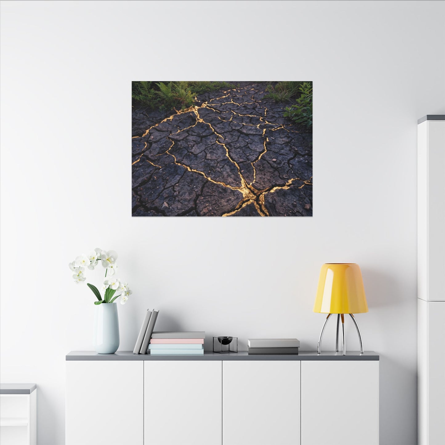 Cracked Earth Canvas Art | Summer Kintsugi Crackle Gold Art