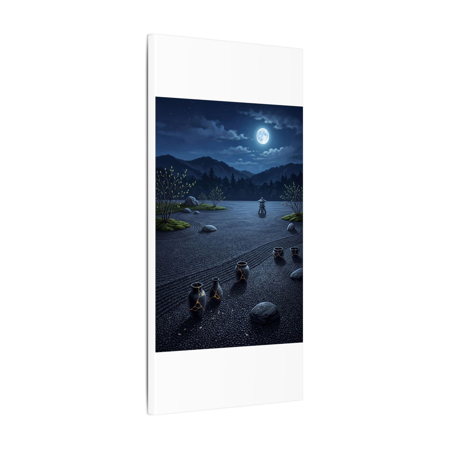 Kintsugi Moonlit Garden in Moonlight | Gold Repair Canvas Art