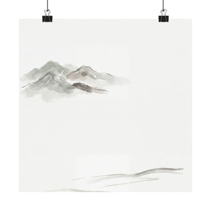 Japandi Mountain Mist in Overcast | Minimal Line Wall Art Print